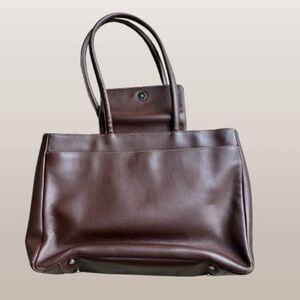 Levenger Chocolate Brown Leather Tote Bag – Structured Work Purse with Organizer